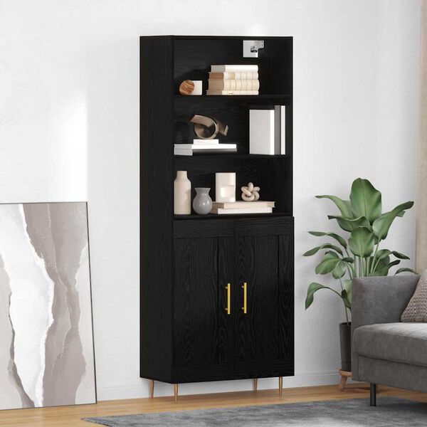 vidaXL Credenza Rovere Nero 69,5 x 34 x 180 cm Legno multistrato
