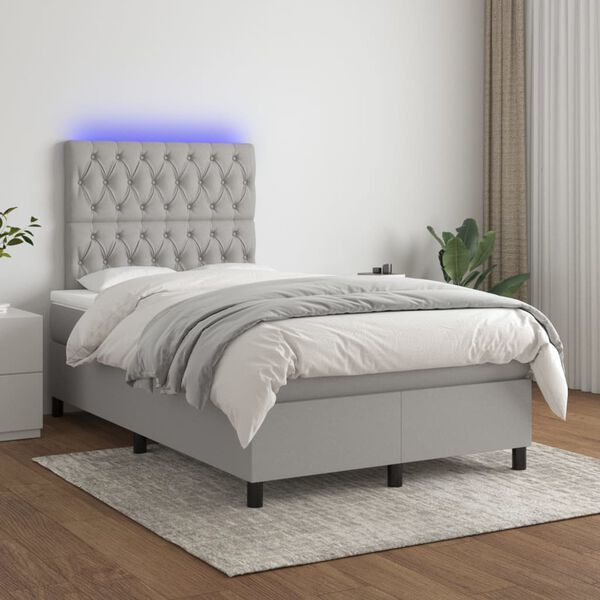 vidaXL Letto a Molle Materasso e LED Grigio Chiaro 120x200 cm Tessuto
