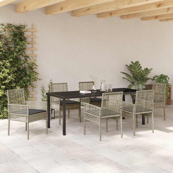 vidaXL Set da Pranzo per Giardino 7 pcs Grigio chiaro polyrattan