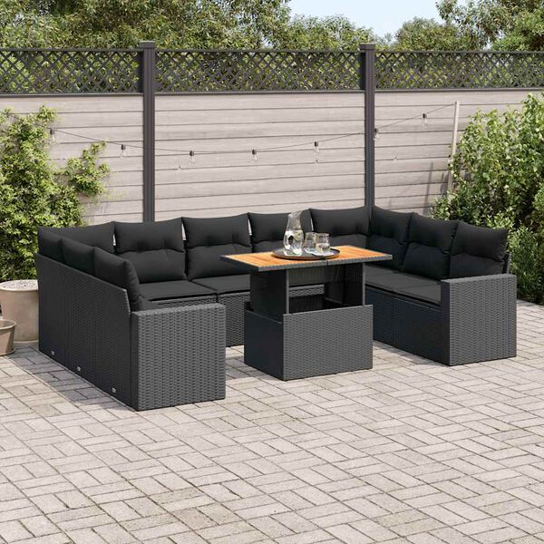 vidaXL Set Divani da Giardino 10pz con Cuscini in Polyrattan Nero