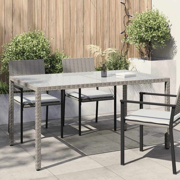 vidaXL Tavolo Giardino 150x90x75cm Vetro Temperato e Polyrattan Grigio