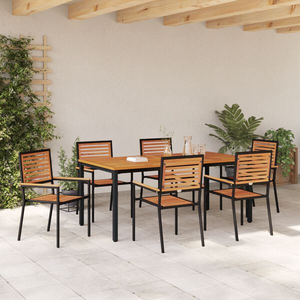 vidaXL Set da Pranzo per Giardino 7 pcs Nero e Marrone polyrattan