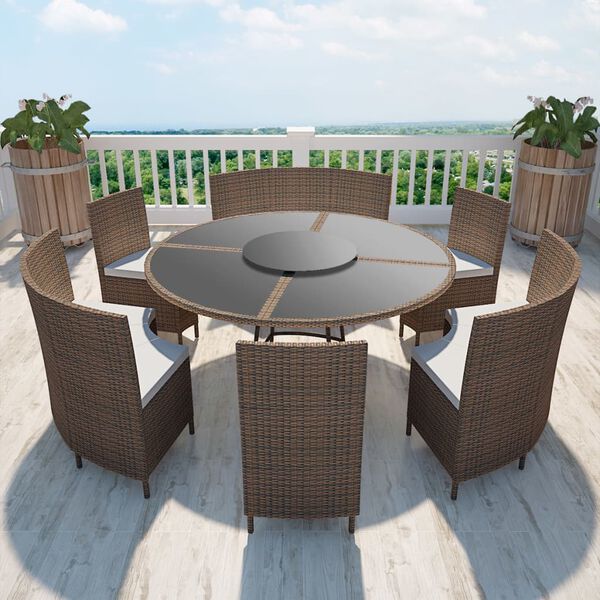 vidaXL Set da Pranzo da Giardino 7 pz con Cuscini Polyrattan Marrone