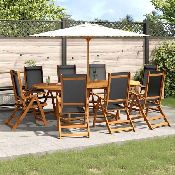 vidaXL Set Pranzo da Giardino 9pz Legno Massello di Acacia e Textilene
