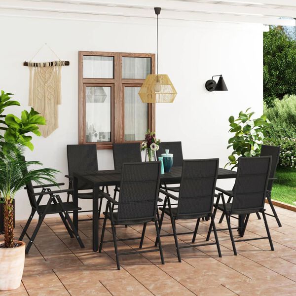 vidaXL Set da Pranzo da Giardino 9 pz Nero
