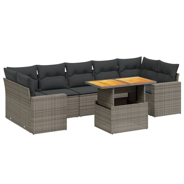 vidaXL Set Divano da Giardino 8 pz con Cuscini Grigio in Polyrattan