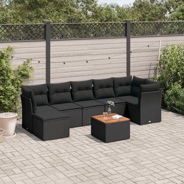 vidaXL Set Divani da Giardino con Cuscini 8 pz Nero in Polyrattan