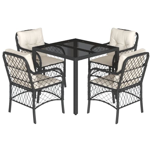vidaXL Set da Pranzo da Giardino 5 pz Nero con Cuscini in Polyrattan