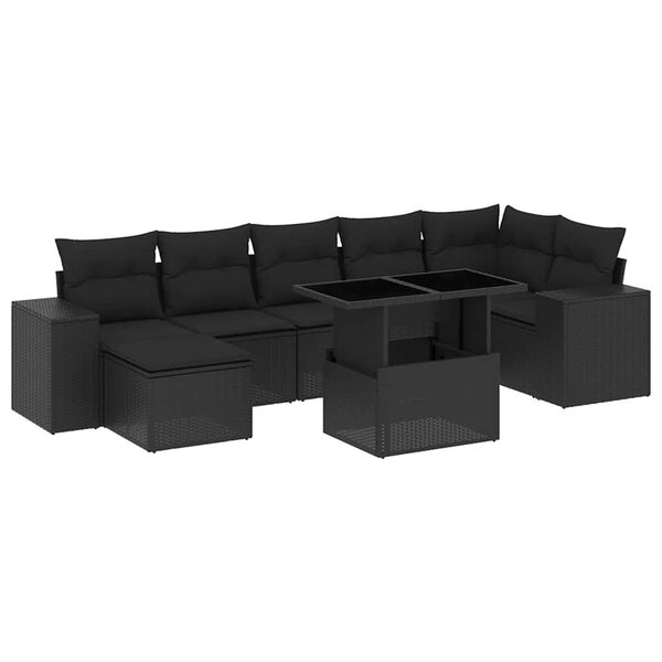 vidaXL Set Divani da Giardino con Cuscini 8 pz Nero in Polyrattan