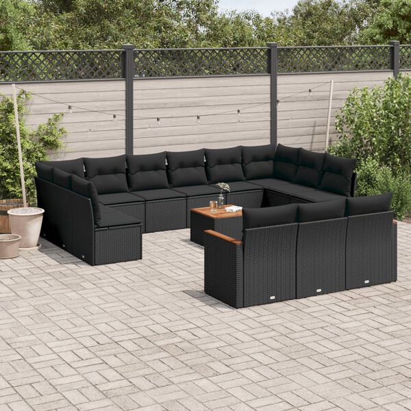 vidaXL Set Divani da Giardino 14pz con Cuscini in Polyrattan Nero