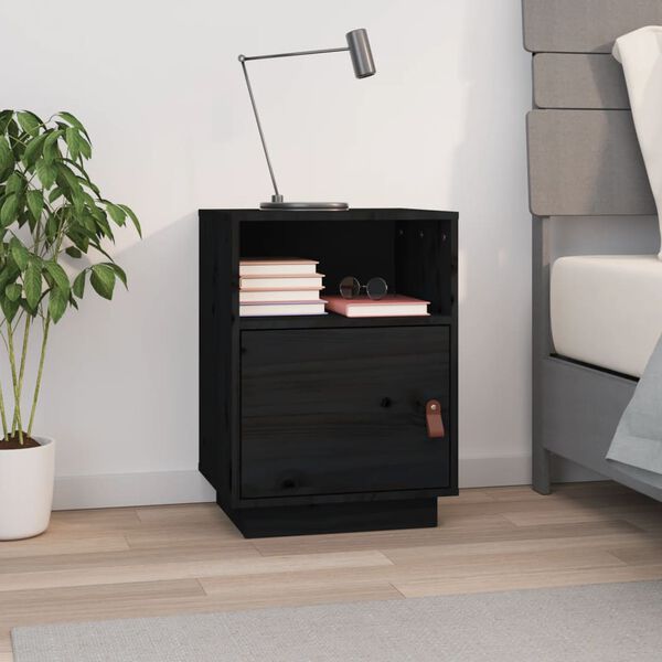 vidaXL Comodino Nero 40x34x55 cm in Legno Massello di Pino