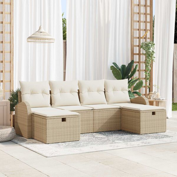 vidaXL Set Divano da Giardino con cuscino 6 pcs Beige polyrattan