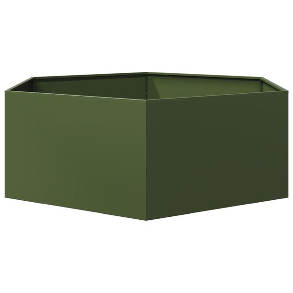 vidaXL Fioriera da Giardino Verde Oliva Esagono 138x120x45 cm Acciaio