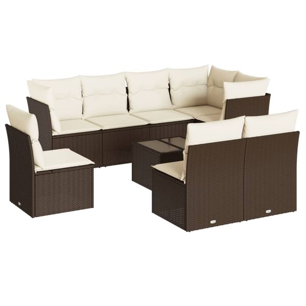 vidaXL Set Divani da Giardino 9pz con Cuscini Marrone in Polyrattan