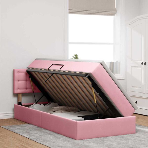vidaXL Letto con Contenitore con materasso Rosa 90 x 200 cm Velluto