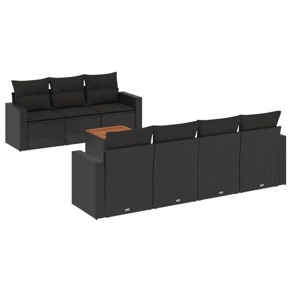 vidaXL Set Divani da Giardino con Cuscini 8 pz Nero in Polyrattan