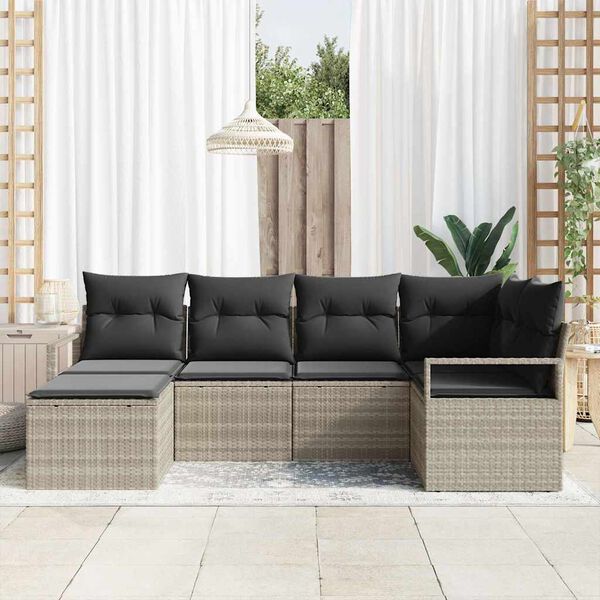 vidaXL Set di divani 6 pcs Grigio chiaro polyrattan