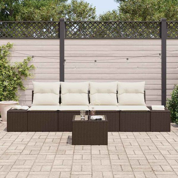vidaXL Set Divano da Giardino 5 pcs Marrone e Crema polyrattan