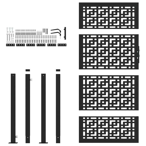 vidaXL Cancello da giardino nero 100x175 cm in acciaio con design a croce