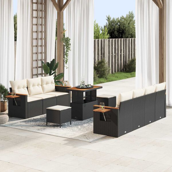 vidaXL Set Divano da Giardino 13 pcs Nero e Crema polyrattan