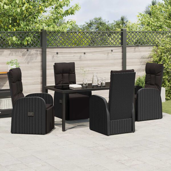 vidaXL Set da Pranzo per Giardino con cuscino 5 pcs Nero polyrattan