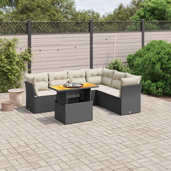 vidaXL Set Divani da Giardino con Cuscini 7pz Nero Polyrattan