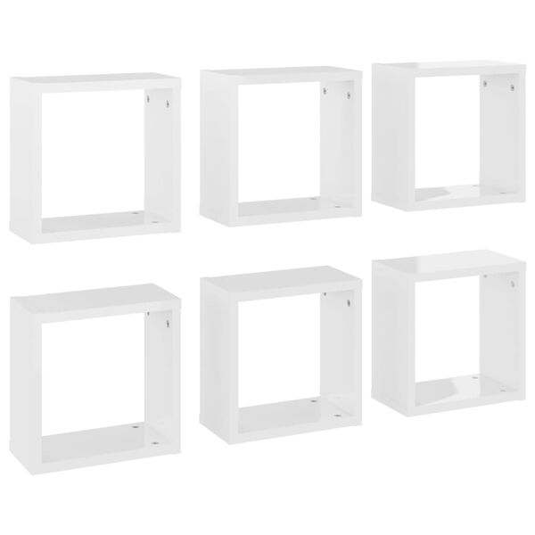 vidaXL Mensole Parete a Cubo 6 pz Bianco Lucido 30x15x30 cm