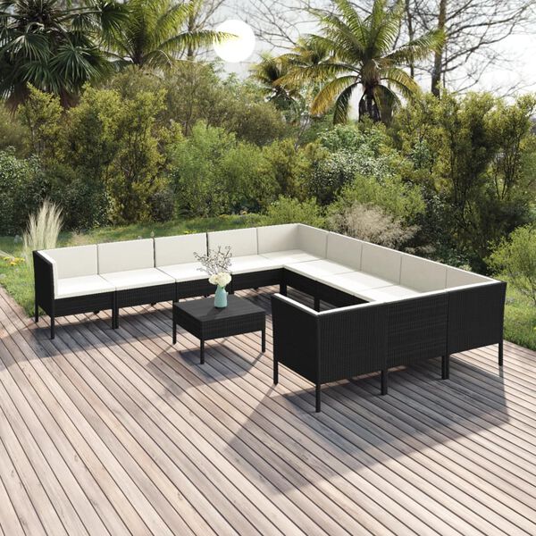 vidaXL Set Divani da Giardino 12 pz con Cuscini in Polyrattan Nero