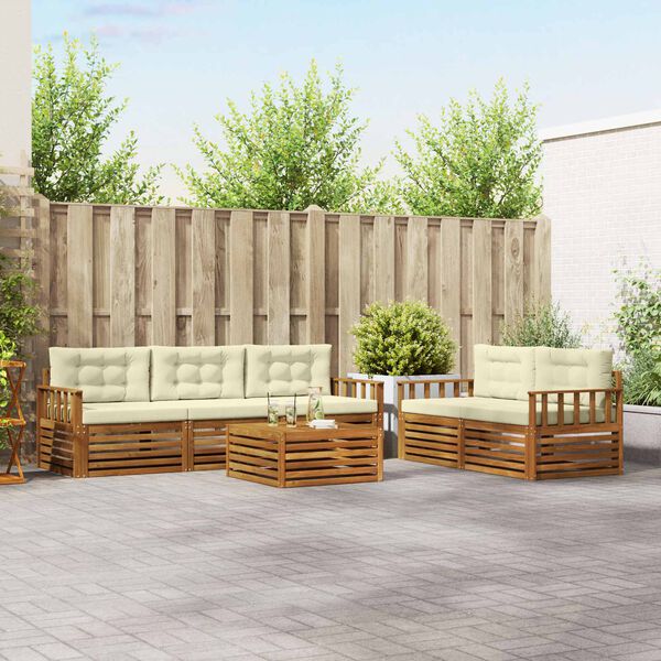 vidaXL Set di divani da esterno con cuscino 6 pcs Naturale e Crema