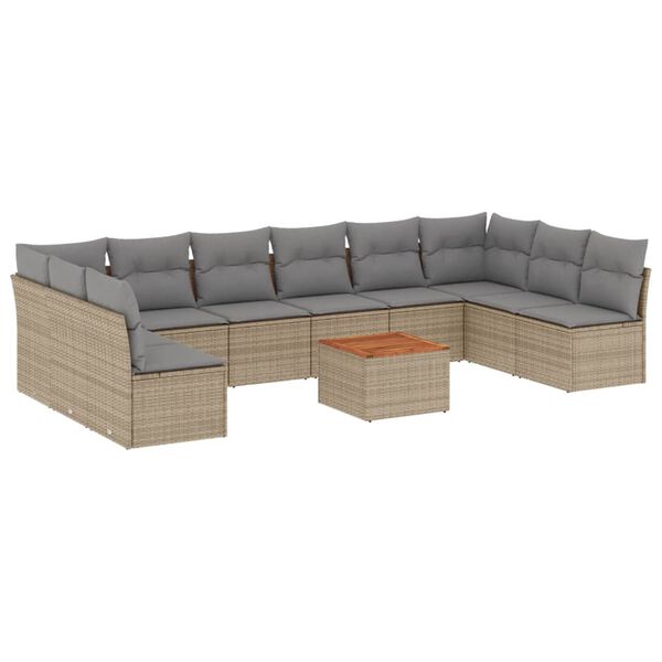 vidaXL Set Divano da Giardino 11 pz con Cuscini Beige Misto Polyrattan