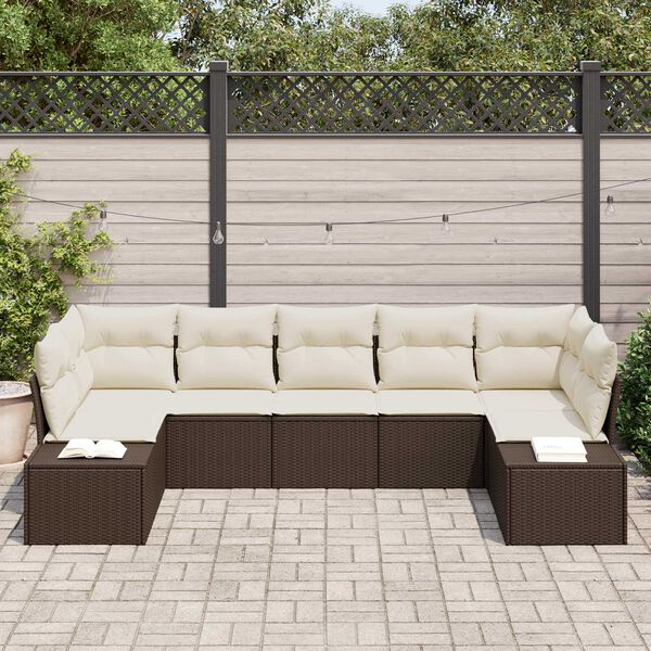 vidaXL Set Divano da Giardino con cuscino 7 pcs Marrone polyrattan