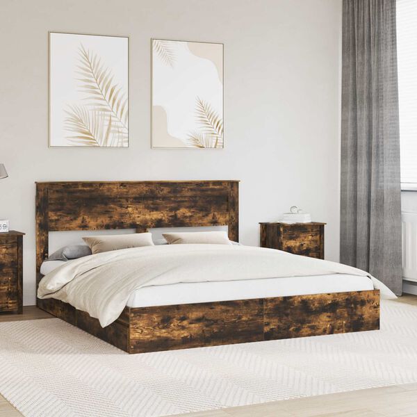 vidaXL Letto con Contenitore con testiera Rovere fum&eacute; 180 x 200 cm