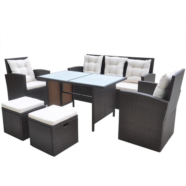 vidaXL Set da Pranzo da Giardino 6 pz con Cuscini Polyrattan Marrone
