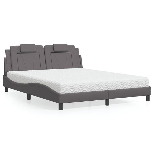 vidaXL Letto Viana con Materasso Grigio 160x200 cm in Similpelle