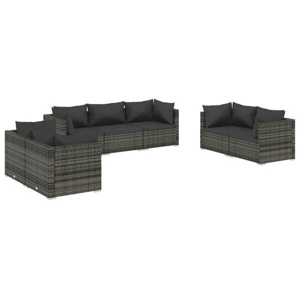 vidaXL Set Divani da Giardino 7 pz con Cuscini in Polyrattan Grigio