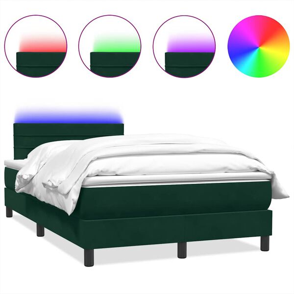 vidaXL Letto a Molle con Materasso e LED Verde Scuro 120x220 cm Velluto