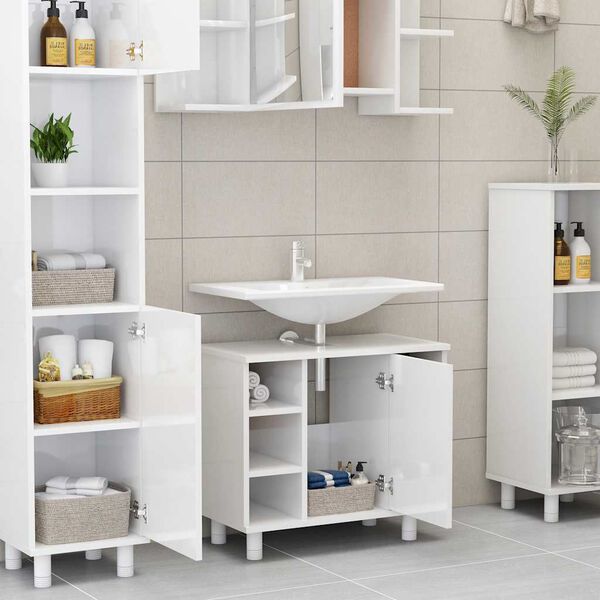 vidaXL Mobile da Bagno Bianco Lucido 60x32x53,5cm in Legno Multistrato