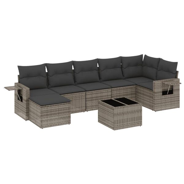 vidaXL Set Divano da Giardino 8 pz con Cuscini Grigio in Polyrattan