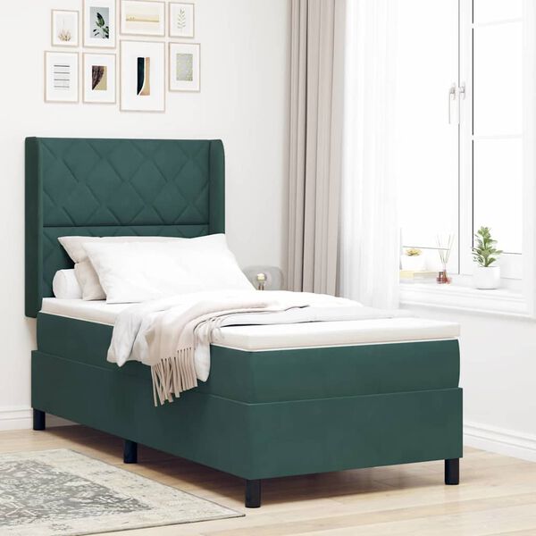 vidaXL Letto a molle con testiera Verde Scuro 90 x 200 cm Velluto