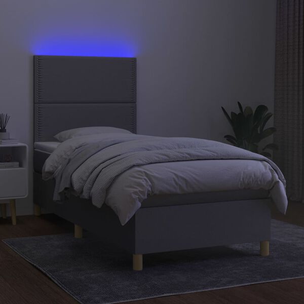 vidaXL Letto a Molle Materasso e LED Grigio Chiaro 90x190 cm Tessuto