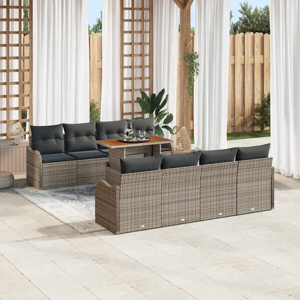 vidaXL Set Divano da Giardino 9 pcs Grigio Poly Rattan