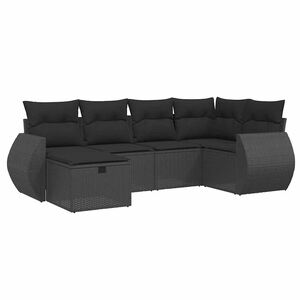 vidaXL Set Divano da Giardino 6 pz con Cuscini Nero in Polyrattan