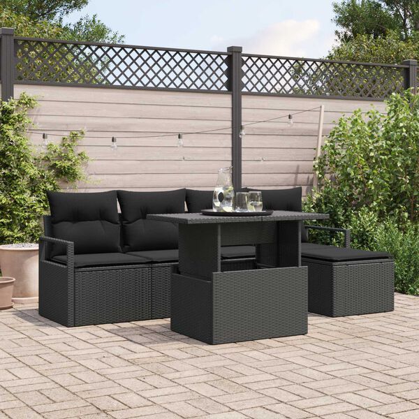 vidaXL Set Divano da Giardino con archiviazione 6 pcs Nero Poly Rattan