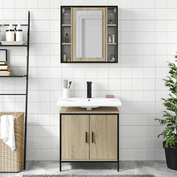 vidaXL Set Mobili da Bagno 2 pz Rovere Sonoma in Legno Multistrato