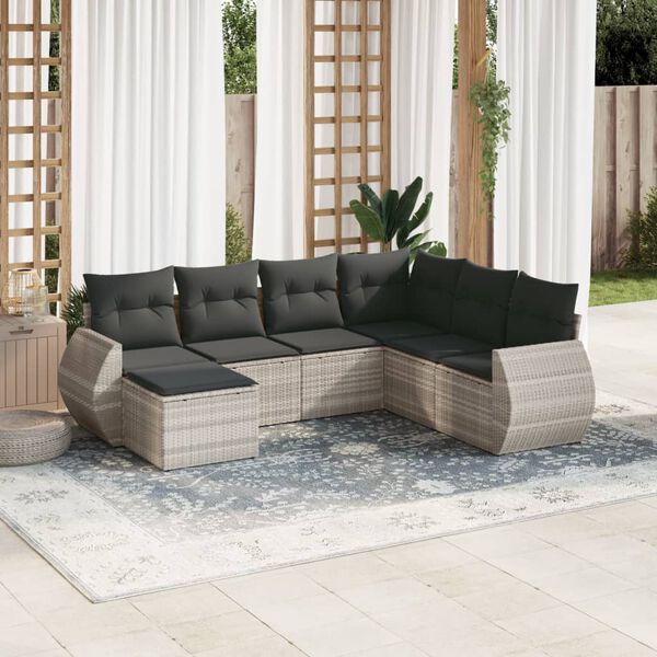 vidaXL Set Divani da Giardino 7pz con Cuscini Grigio Chiaro Polyrattan