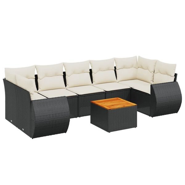vidaXL Set Divani da Giardino con Cuscini 8 pz Nero in Polyrattan