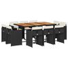 vidaXL Set da Pranzo da Giardino 11 pz con Cuscini in Polyrattan Nero