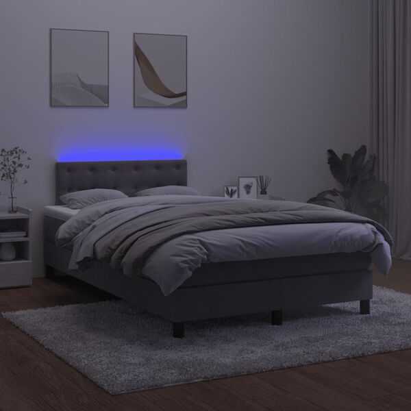 vidaXL Letto a Molle con Materasso e LED Grigio Scuro 120x200 cm