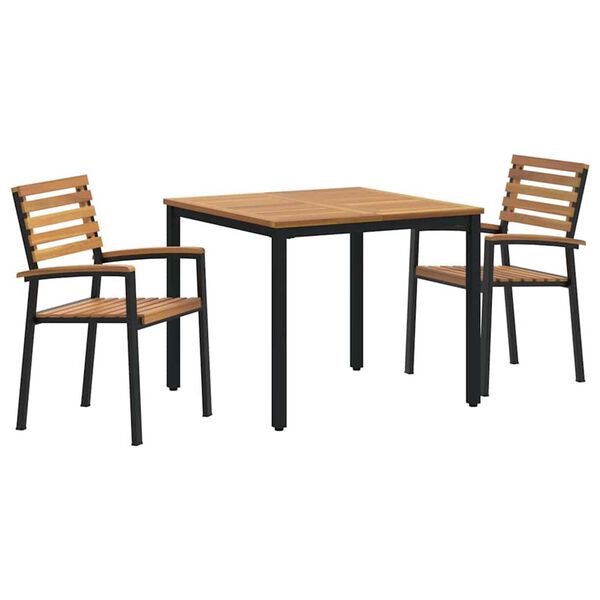 vidaXL Set da Pranzo per Giardino 3 pcs Nero Legno di Acacia Massello