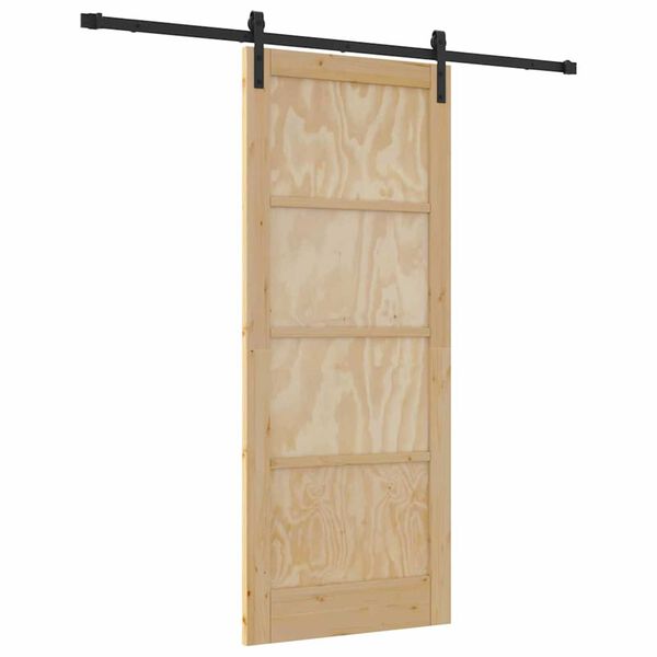 vidaXL Porta scorrevole Naturale e Nero 83 x 202 cm Pino massello